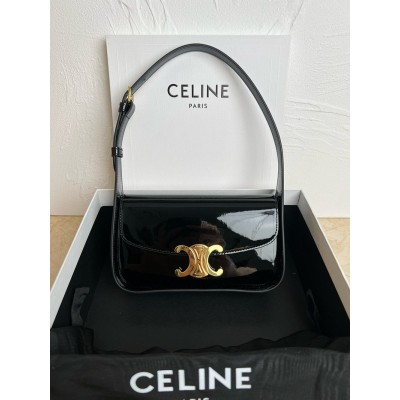 Celine Terence Shoulder Bag in Black Patent Calfskin