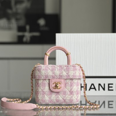 Chanel 23S Tweed Handle Crush Vanity Case Pink & White