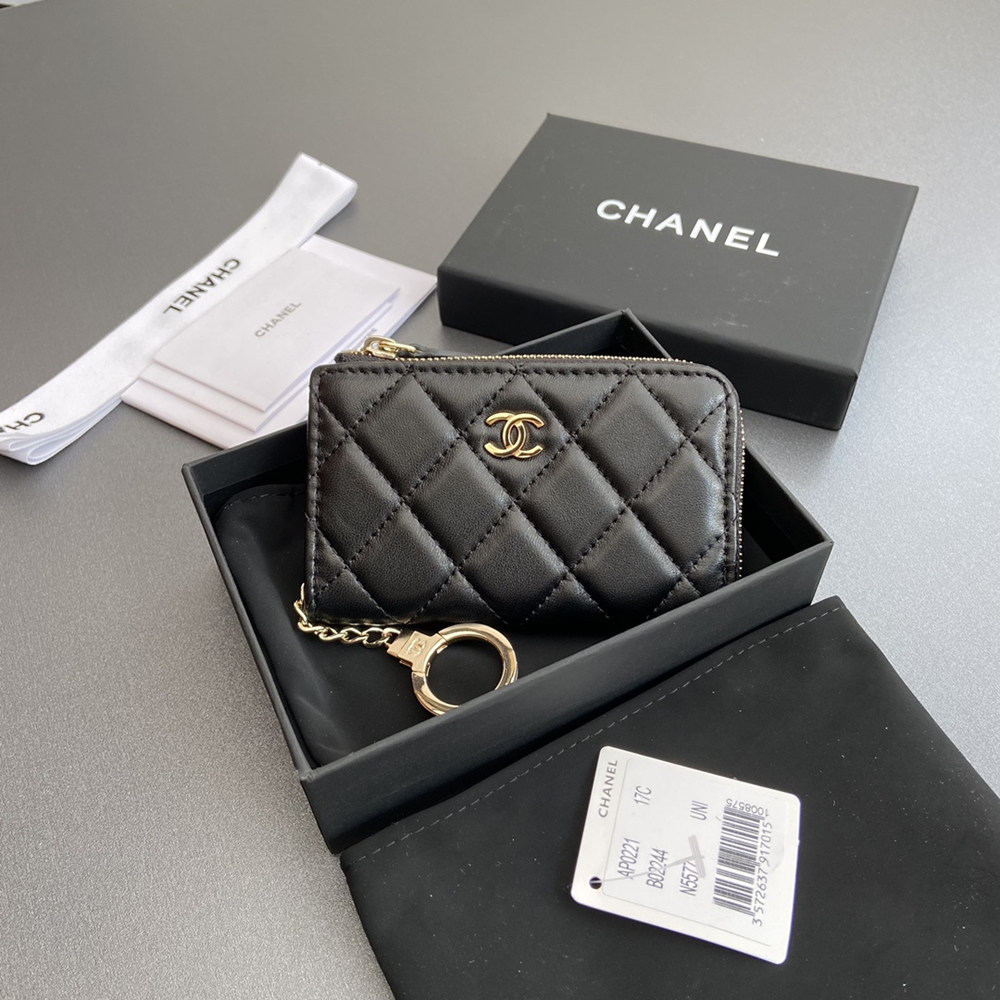 Chanel AP0222 coin purse black lambskin gold buckle