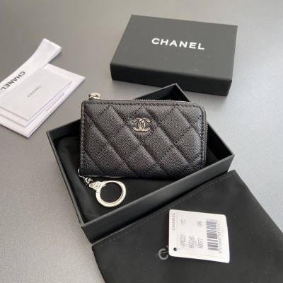 Chanel AP0223 coin purse black caviar silver buckle