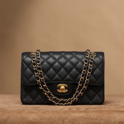 Chanel CF series caviar flap bag black gold hardware