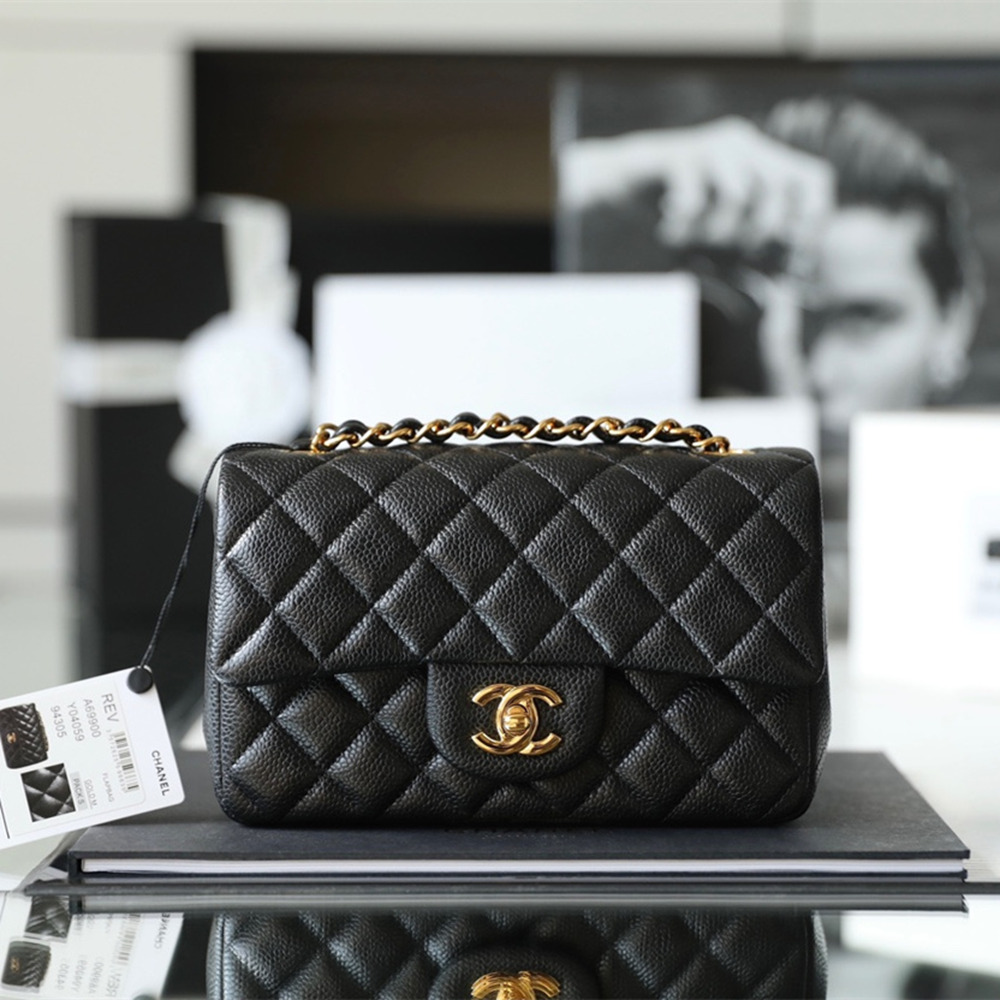 Chanel Flap Bag CF Series Caviar Leather Black and Gold with Chip