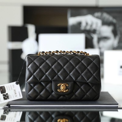 Chanel Flap Bag CF Series Caviar Leather Black and Gold with Chip