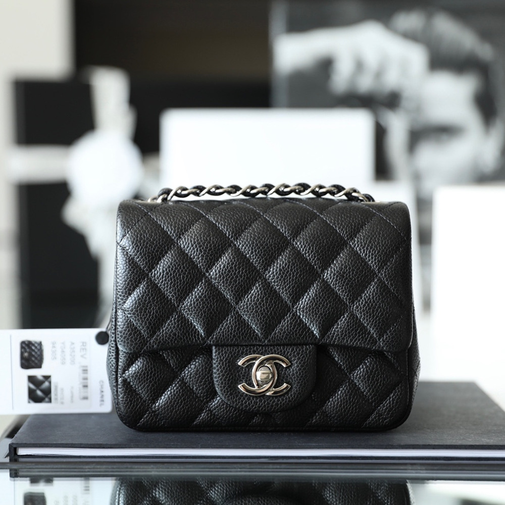 Chanel Flap Bag Caviar Leather Mini Black and Silver