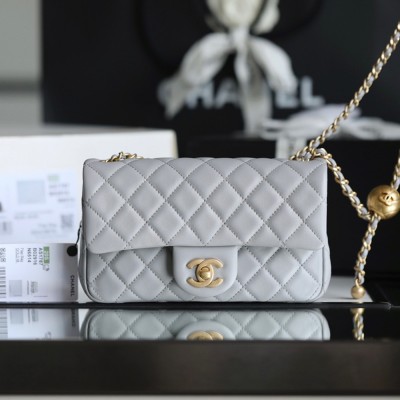 Chanel Gold Ball Bag CF Series Gray Lambskin