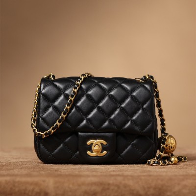 Chanel Lambskin Quilted Mini Pearl Crush Flap Black