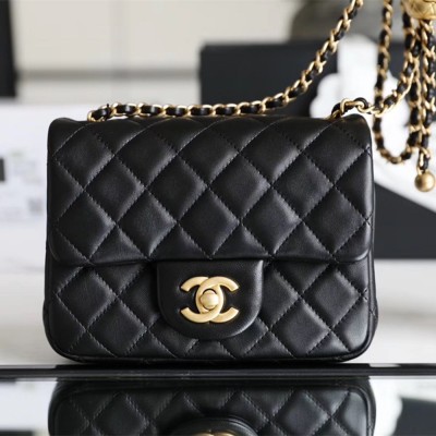 Chanel Mini Gold Ball Flap Bag Black and Gold