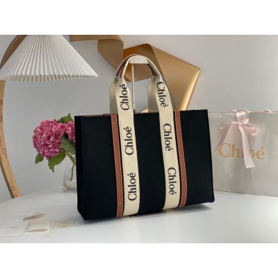 Chloe Large Woody Tote Bag In Black Felt TDBS2669