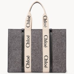 Chloe Large Woody Tote Bag In Grey Felt TDBS2674