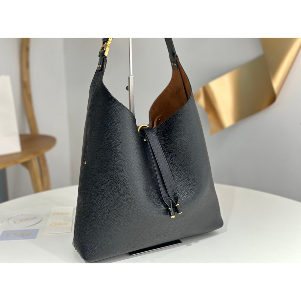 Chloe Marcie Hobo Bag in Black Grained Leather TDBS2639