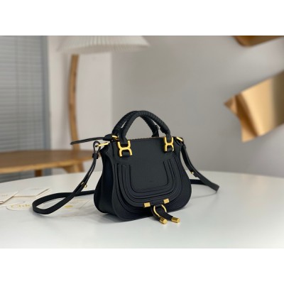 Chloe Marcie Mini Double Carry Bag in Black Grained Leather TDBS2644