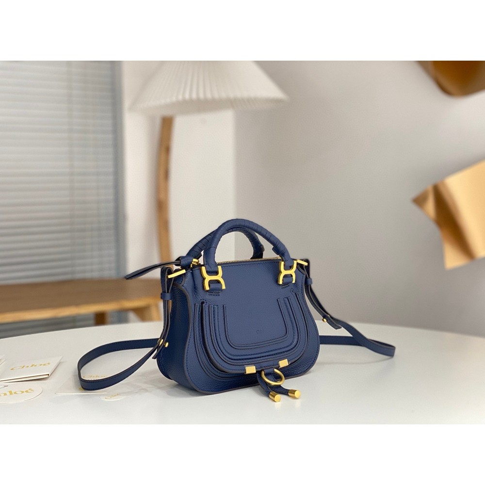 Chloe Marcie Mini Double Carry Bag in Blue Grained Leather TDBS2645