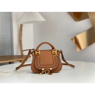 Chloe Marcie Mini Double Carry Bag in Brown Grained Leather TDBS2646