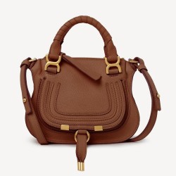 Chloe Marcie Mini Double Carry Bag in Brown Grained Leather TDBS2646