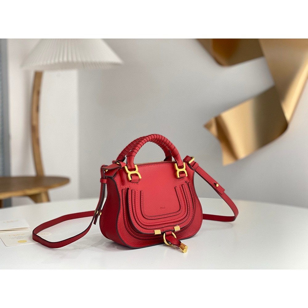 Chloe Marcie Mini Double Carry Bag in Red Grained Leather TDBS2647