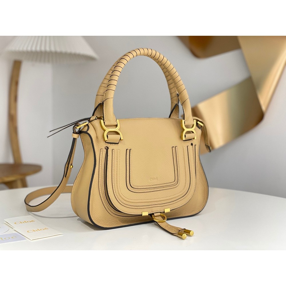 Chloe Marcie Small Double Carry Bag in Beige Grained Leather TDBS2648