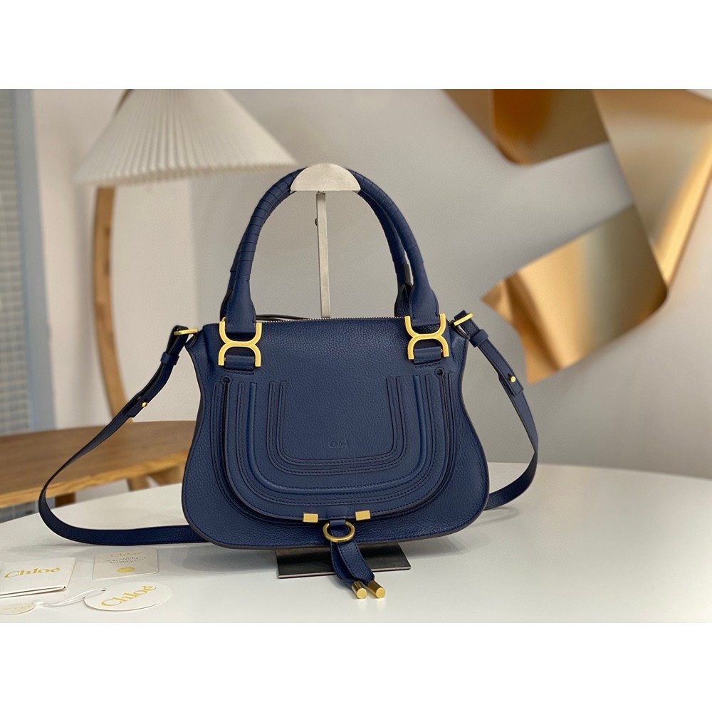 Chloe Marcie Small Double Carry Bag in Blue Grained Leather TDBS2650