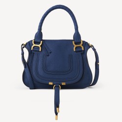 Chloe Marcie Small Double Carry Bag in Blue Grained Leather TDBS2650