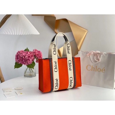 Chloe Medium Woody Tote Bag In Orange Felt TDBS2684