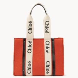 Chloe Medium Woody Tote Bag In Orange Felt TDBS2684