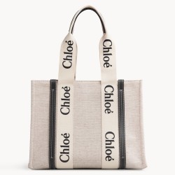 Chloe Medium Woody Tote Bag in Canvas with Blue Leather Strips TDBS2678