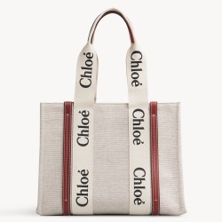 Chloe Medium Woody Tote Bag in Canvas with Brown Leather Strips TDBS2679