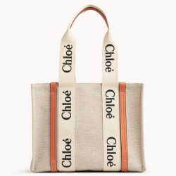 Chloe Medium Woody Tote Bag in Canvas with Tan Leather Strips TDBS2681