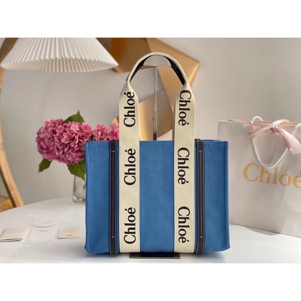 Chloe Medium Woody Tote Bag in Deadstock Denim TDBS2682