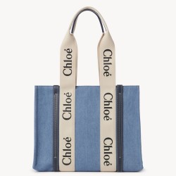 Chloe Medium Woody Tote Bag in Deadstock Denim TDBS2682