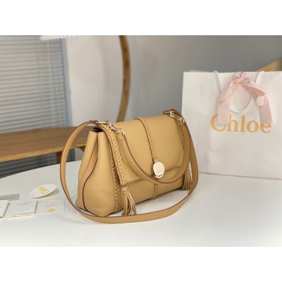 Chloe Penelope Medium Shoulder Bag in Beige Grained Calfskin TDBS2653