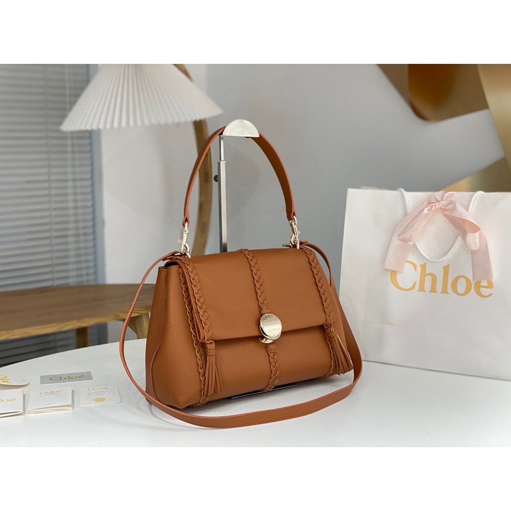 Chloe Penelope Medium Shoulder Bag in Brown Grained Calfskin TDBS2655