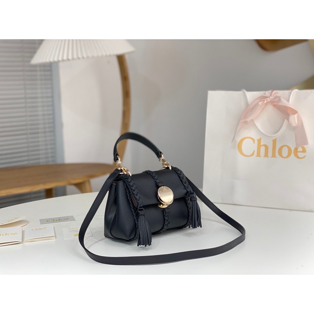 Chloe Penelope Mini Shoulder Bag in Black Grained Calfskin TDBS2656