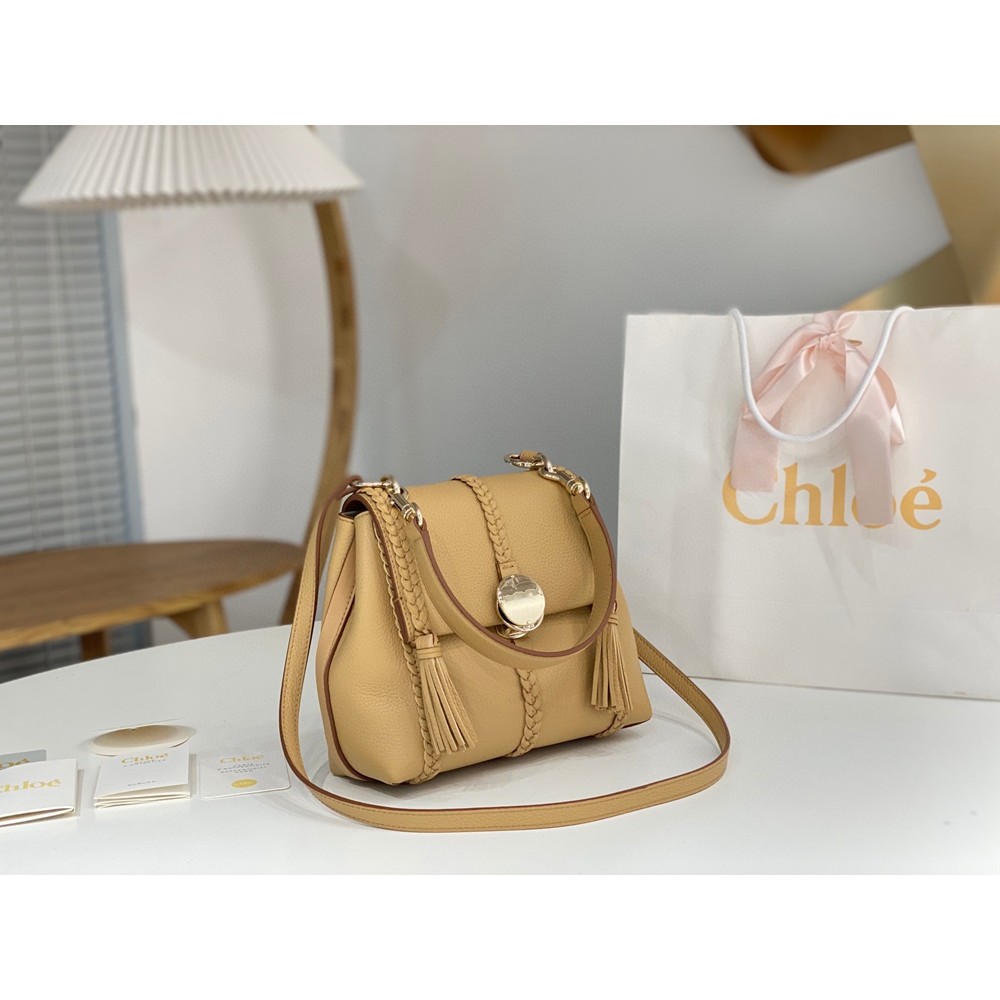 Chloe Penelope Small Shoulder Bag in Beige Grained Calfskin TDBS2657