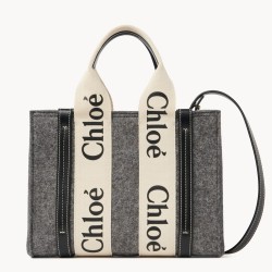 Chloe Small Woody Tote Bag In Grey Felt TDBS2691