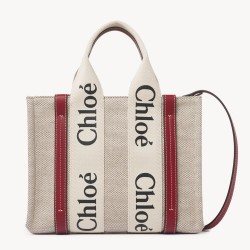 Chloe Small Woody Tote Bag in Canvas with Camel Leather Strips  TDBS2690