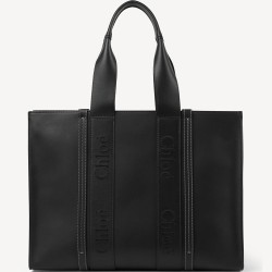 Chloe Woody Large Tote Bag In Black Calfskin TDBS2693