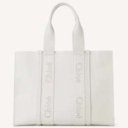 Chloe Woody Large Tote Bag In White Calfskin TDBS2697