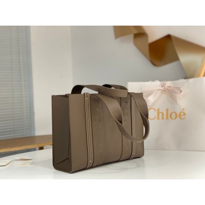 Chloe Woody Medium Tote Bag In Army Green Calfskin TDBS2698