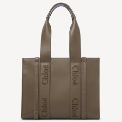 Chloe Woody Medium Tote Bag In Army Green Calfskin TDBS2698