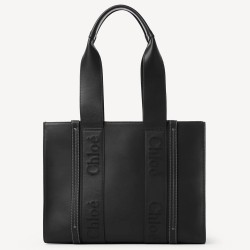 Chloe Woody Medium Tote Bag In Black Calfskin TDBS2700