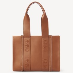 Chloe Woody Medium Tote Bag In Brown Calfskin TDBS2701