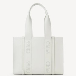 Chloe Woody Medium Tote Bag In White Calfskin TDBS2706