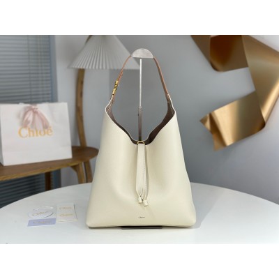 Chloe Marcie Hobo Bag in White Grained Leather