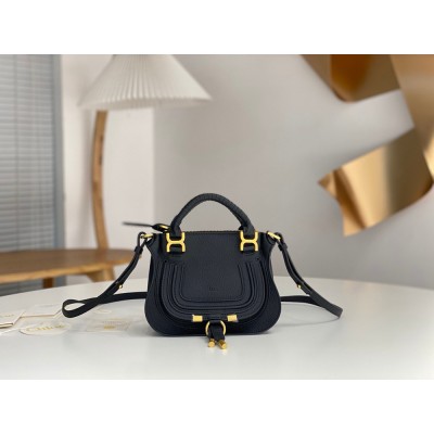 Chloe Marcie Mini Double Carry Bag in Black Grained Leather