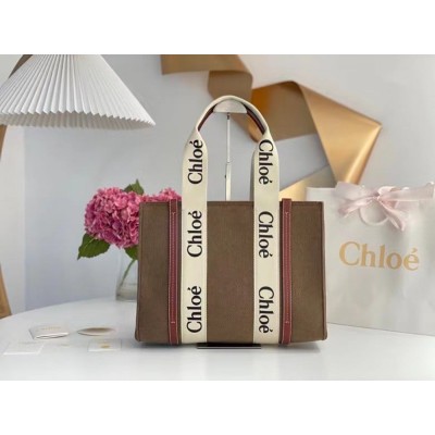 Chloe Medium Woody Tote Bag In Brown Felt