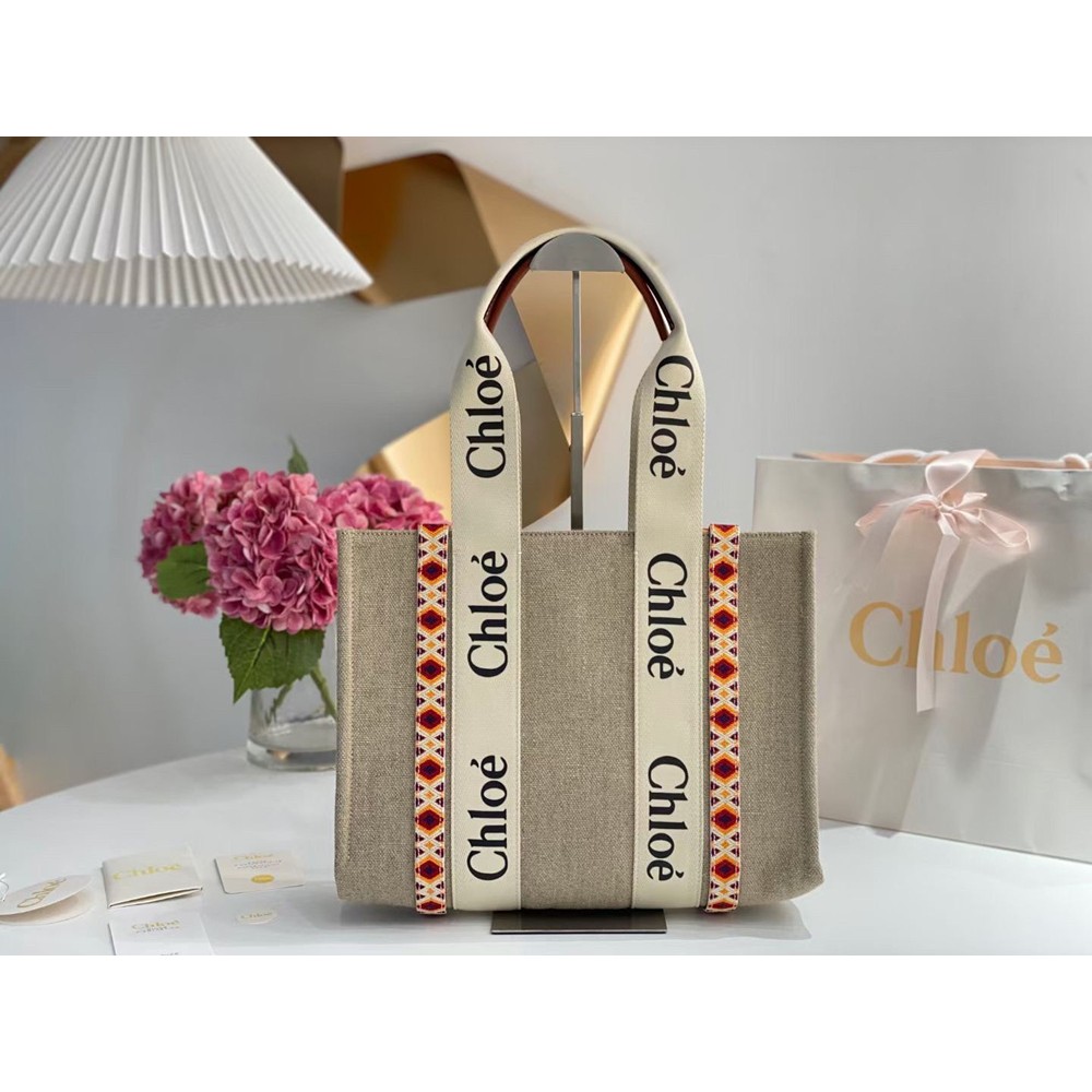 Chloe Medium Woody Tote Bag with Hand-embroidered