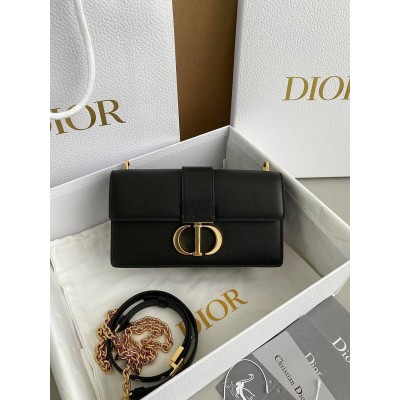 Dior 30 Montaigne East-West Bag with Chain in Black Calfskin TDBS2752