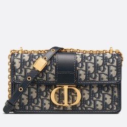 Dior 30 Montaigne East-West Bag with Chain in Blue Oblique Jacquard TDBS2753