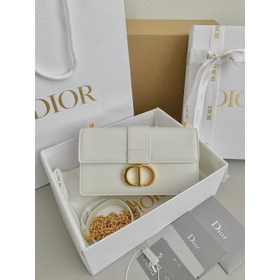 Dior 30 Montaigne East-West Bag with Chain in White Calfskin TDBS2754