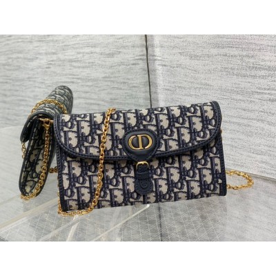 Dior Bobby East-West Chain Pouch in Blue Oblique Jacquard TDBS25375